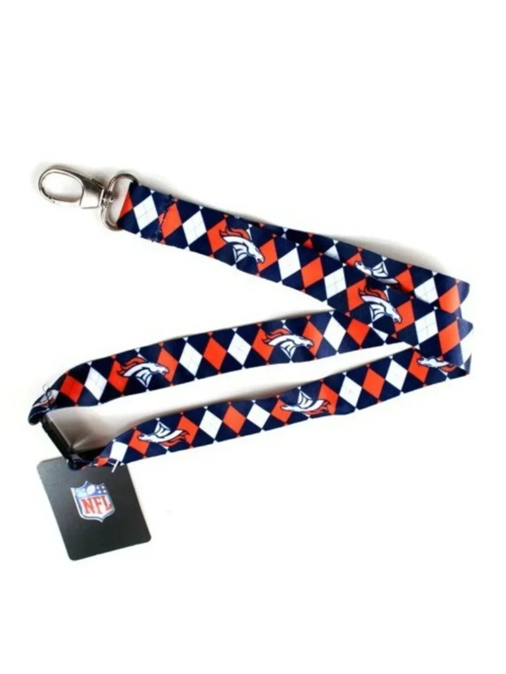 Denver Broncos Lanyard Keychain Argyle Reversible With Clip NFL New